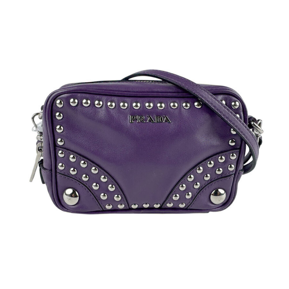 Prada crossbody shoulder bag leather metal purple silver